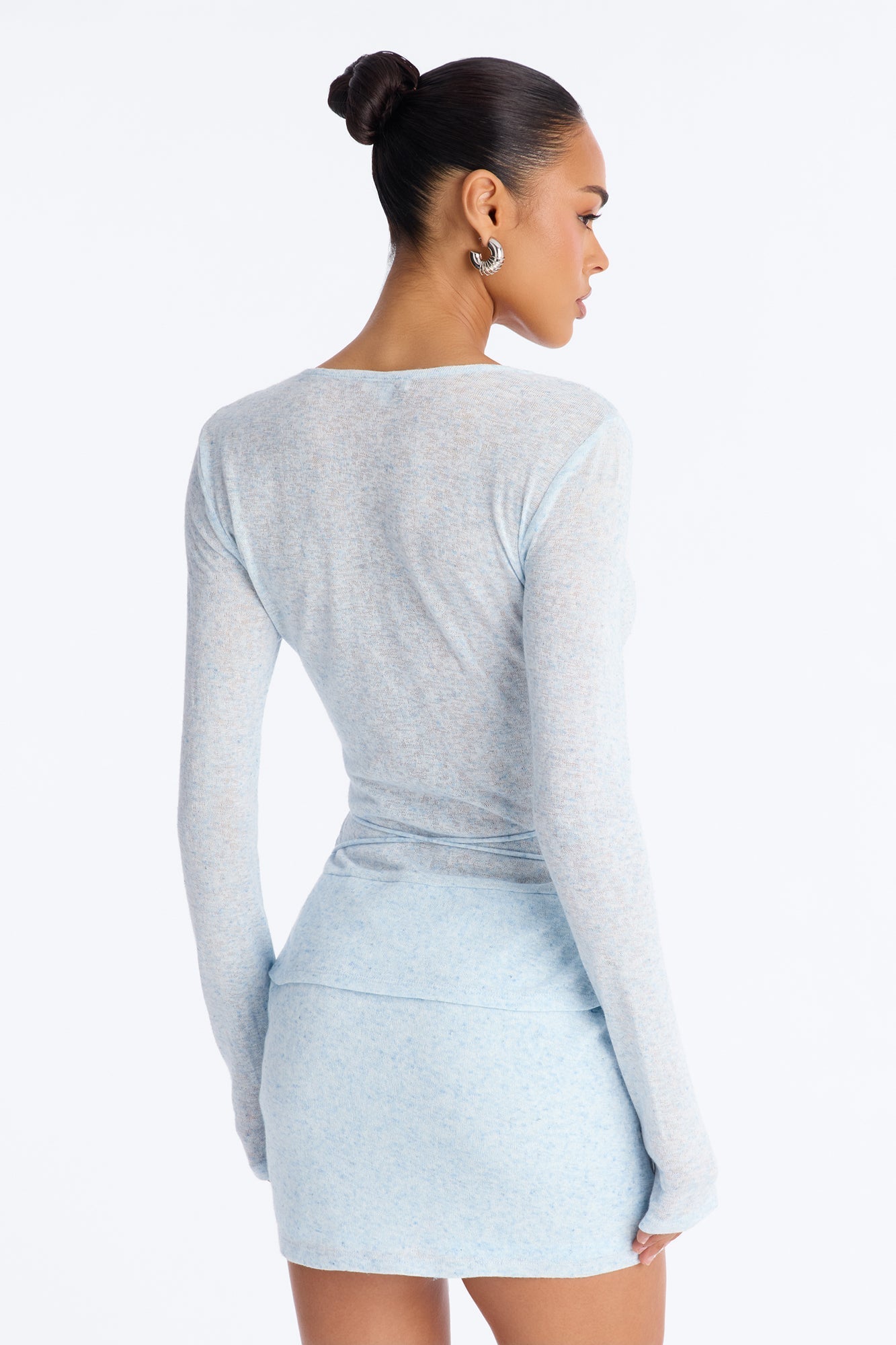 Elora Button Up Sweater Mini Dress - Light Blue NEWFASHIONEDGE