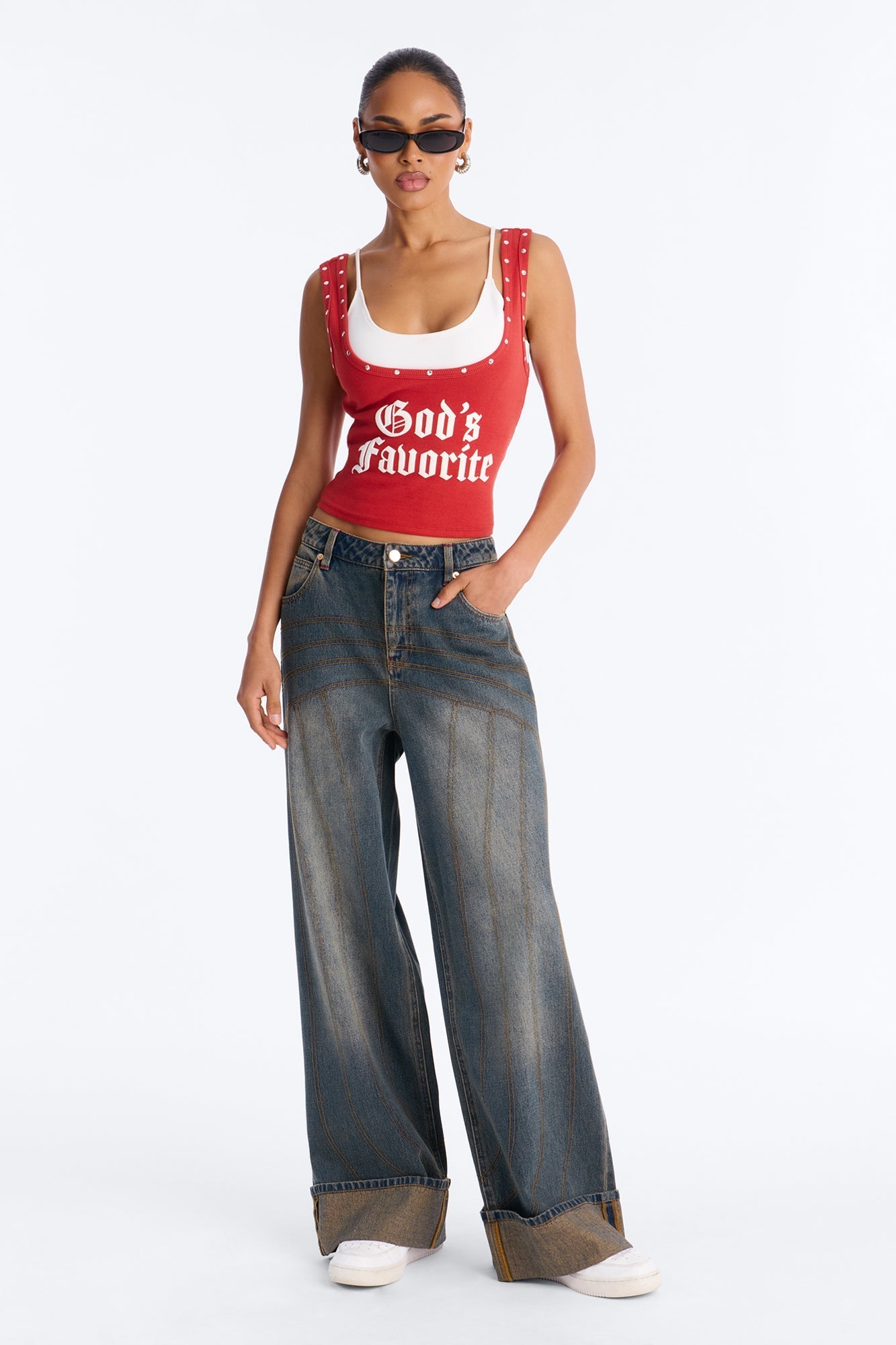 Never Basic Cuffed Wide Leg Jeans - Vintage Wash NEWFASHIONEDGE