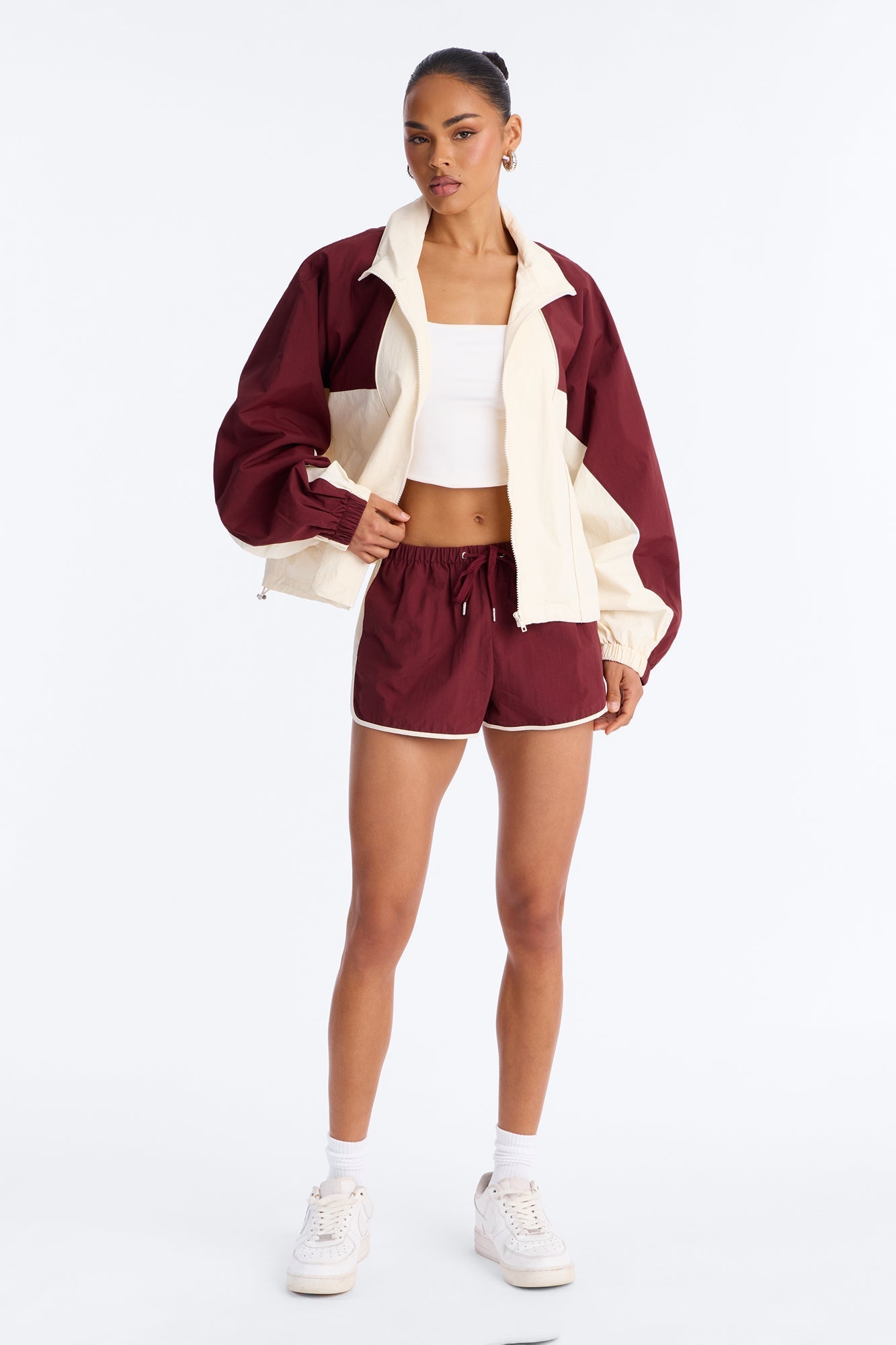 Extra Mile Color Block Windbreaker Jacket - Burgundy NEWFASHIONEDGE