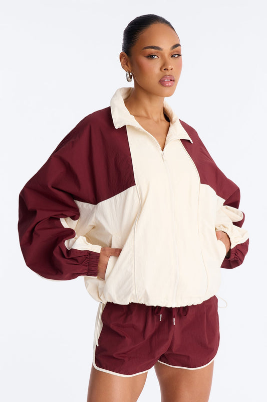 Extra Mile Color Block Windbreaker Jacket - Burgundy NEWFASHIONEDGE