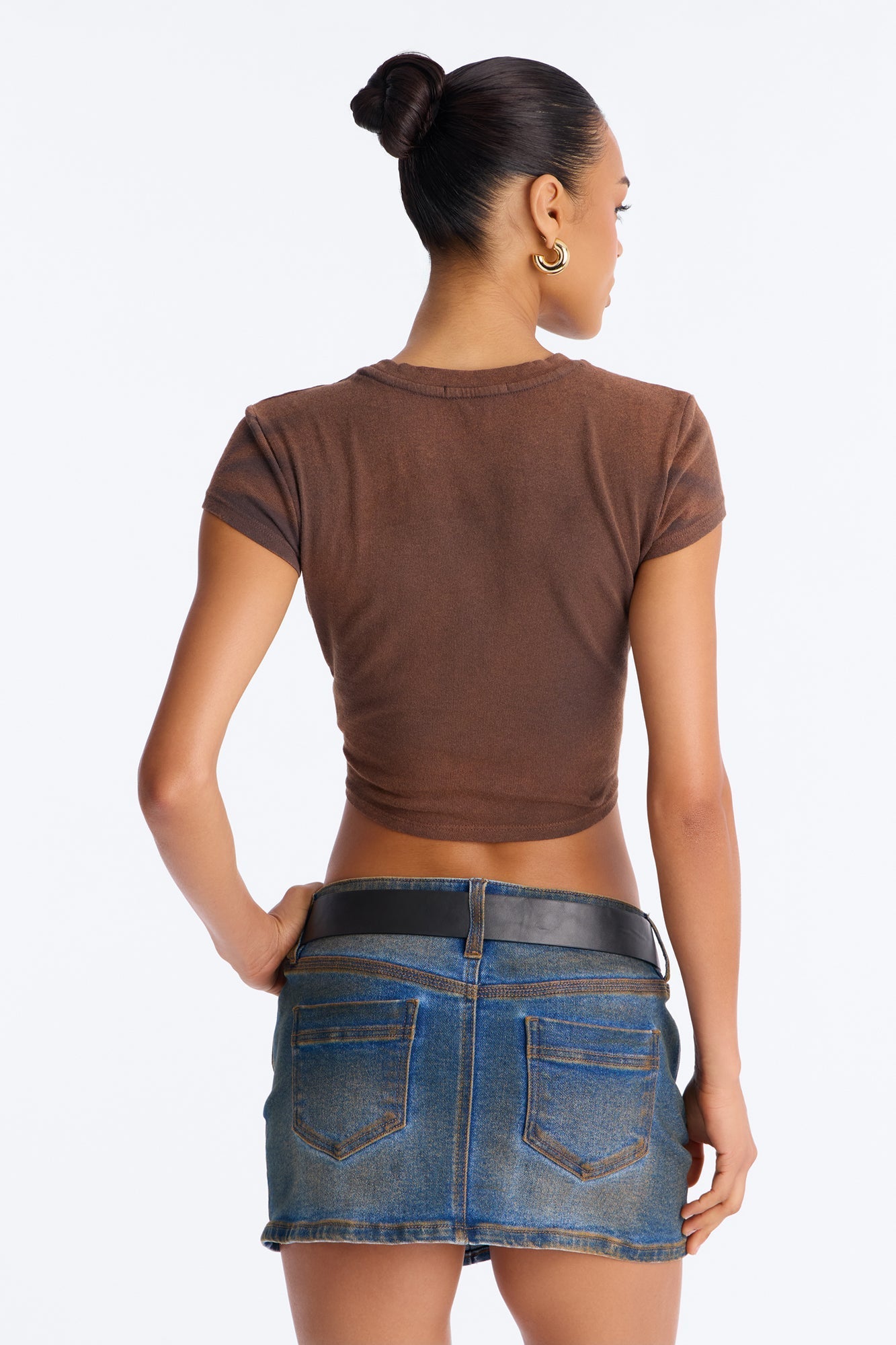 Cowgirl Shit All Day Washed Baby Tee - Brown NEWFASHIONEDGE