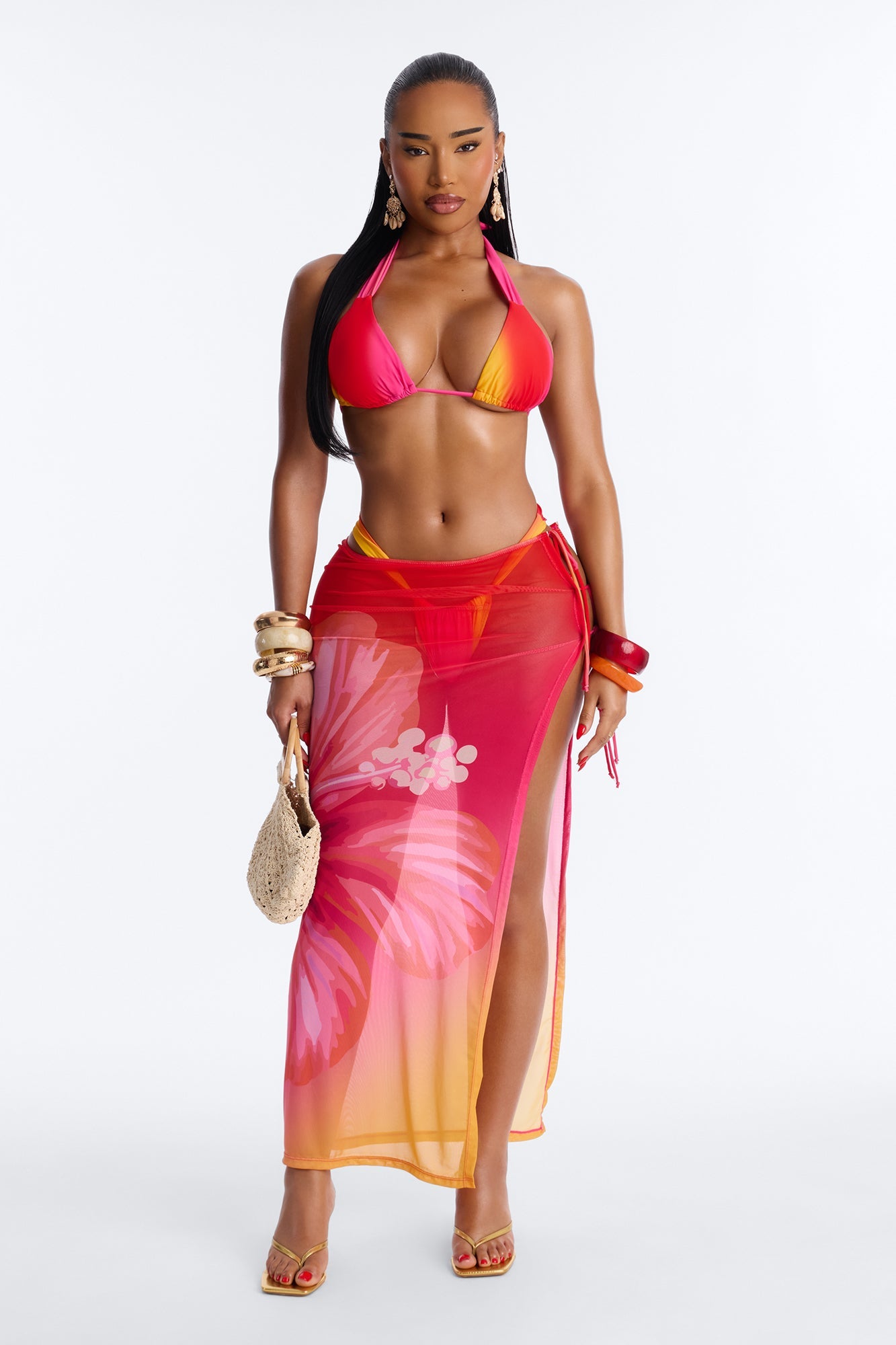 Sunkissed Paradise 3 Piece Bikini Set - Orange/combo Fashion Nova