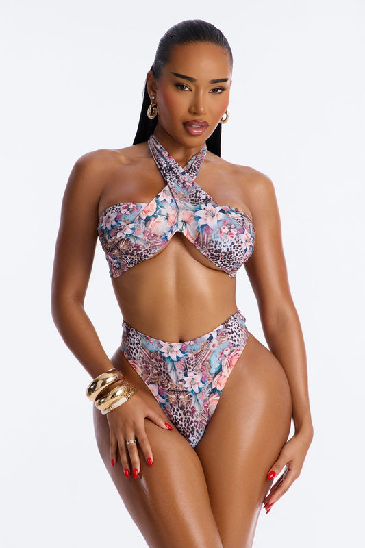 Beach Bar Multi Way Floral Animal 2 Piece Bikini - Pink/combo NEWFASHIONEDGE
