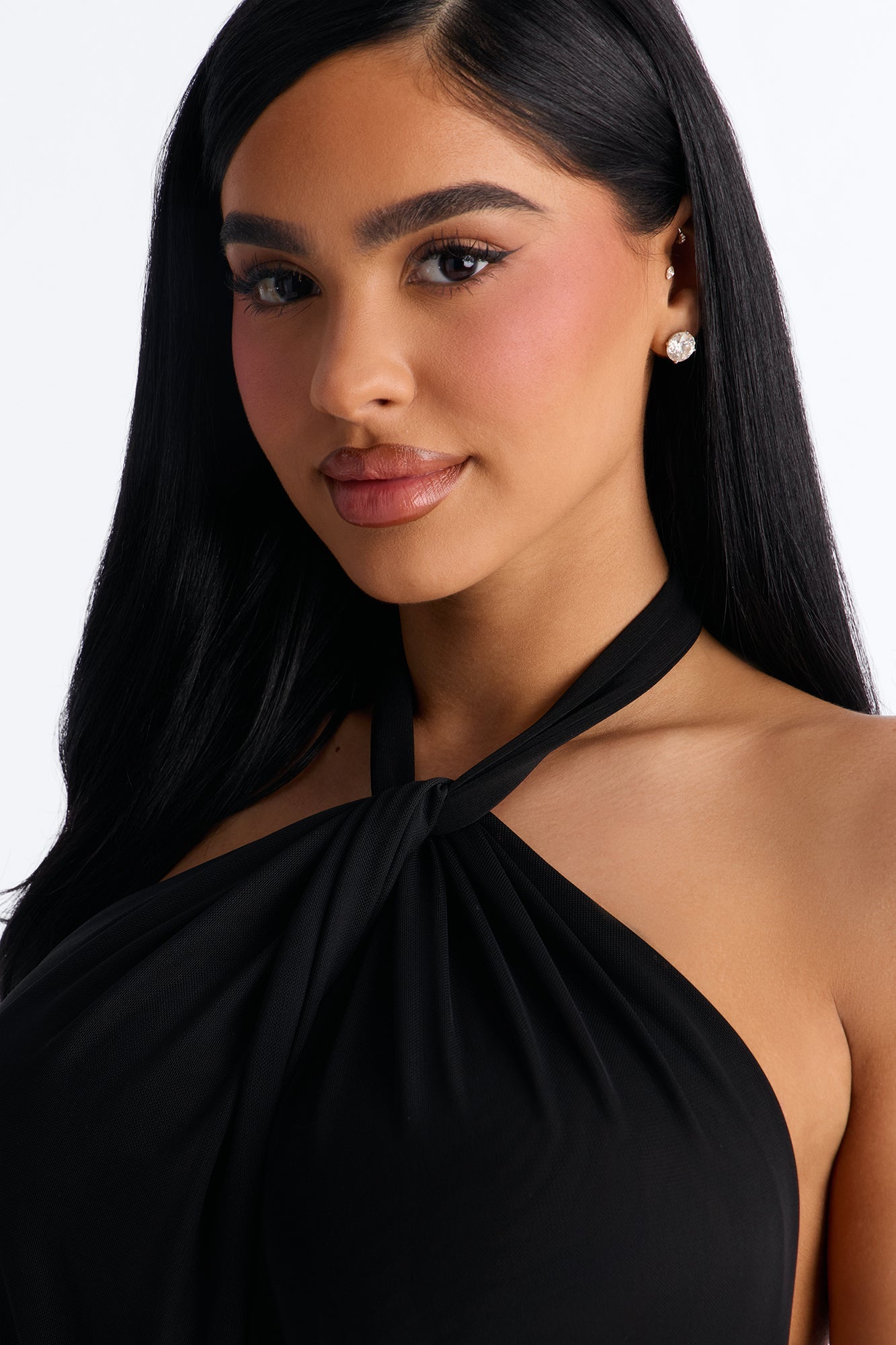 Uncovered Desire Sheer Mesh Backless Halter Bodysuit - Black Fashion Nova