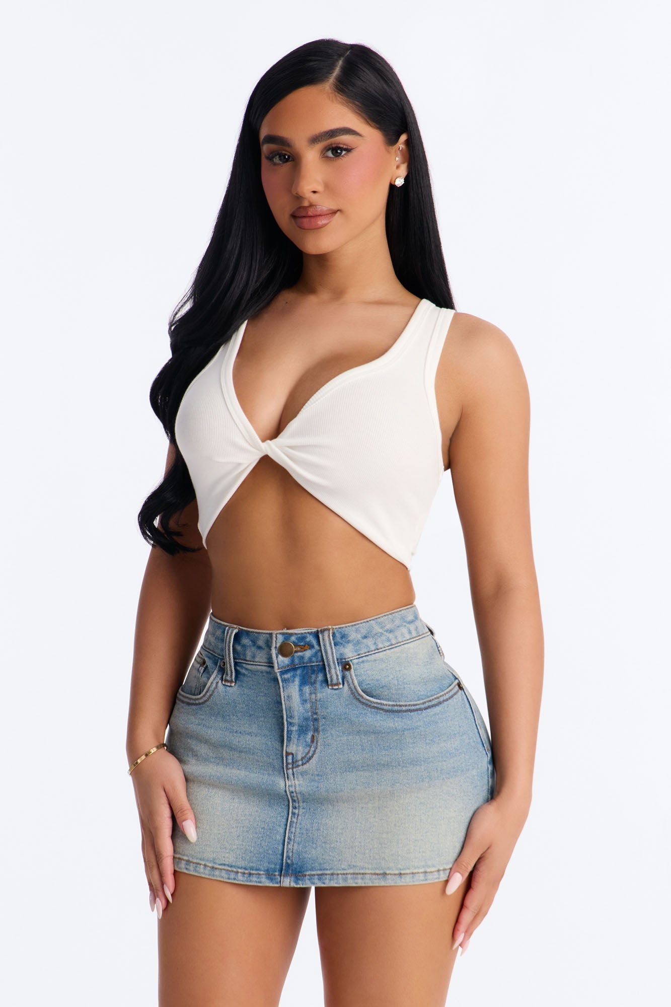 Hot In Here Twist Ribbed Cropped Tank Top - White