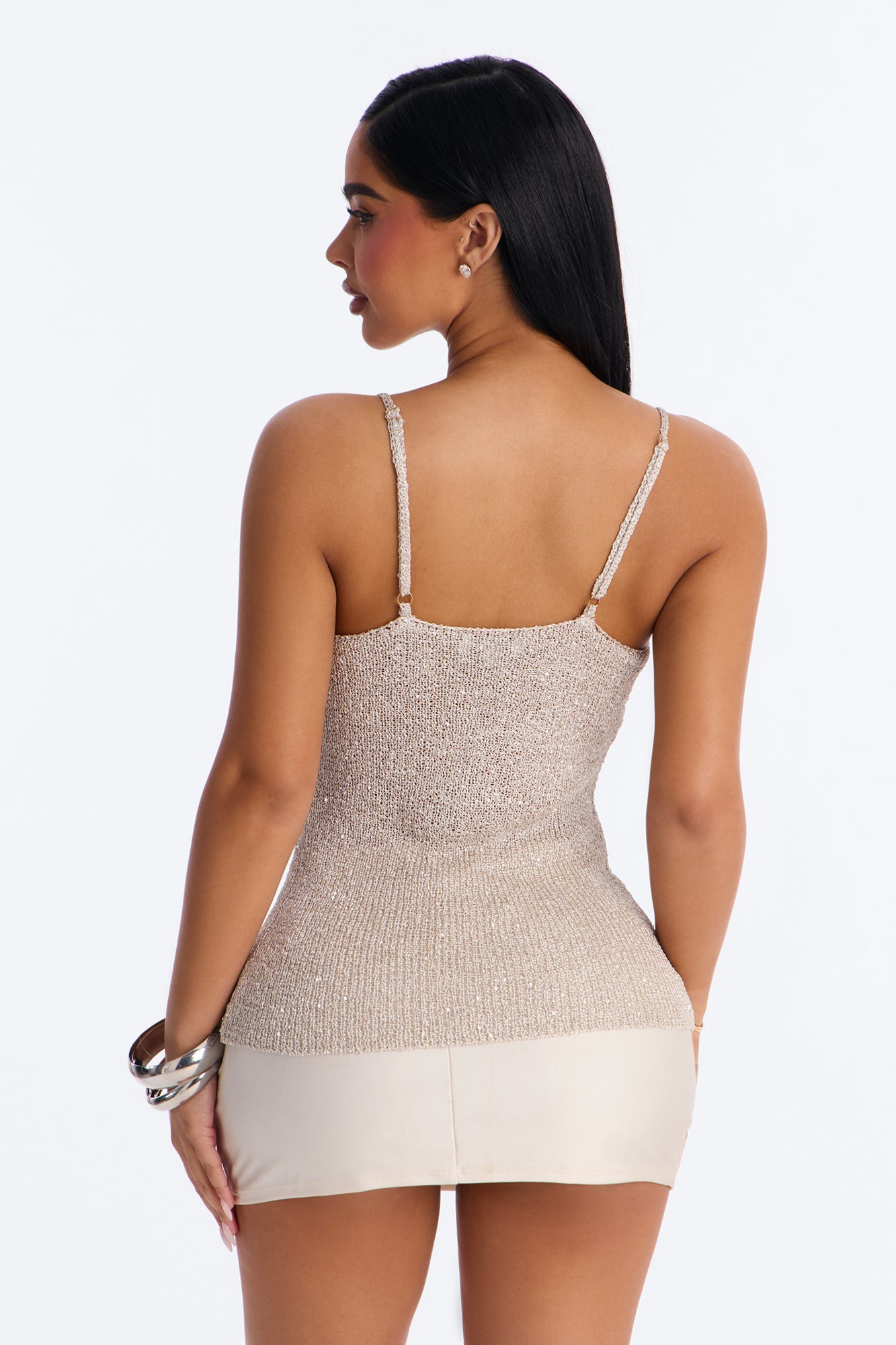 Shimmer Ease Sequin Crochet Top - Beige Fashion Nova