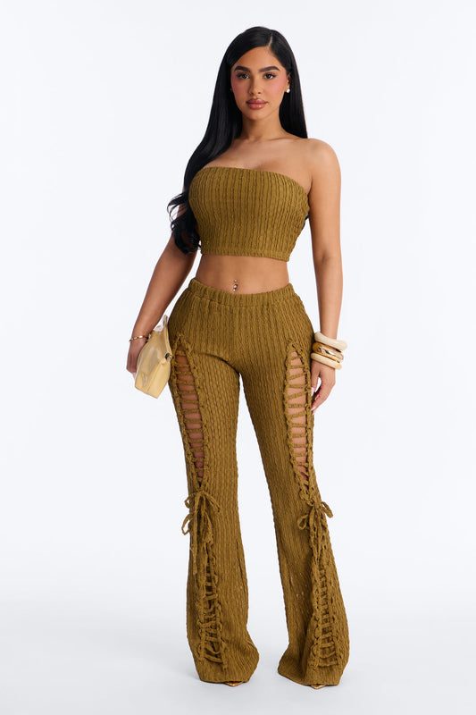 Logan Lace Up Pant Set - Moss