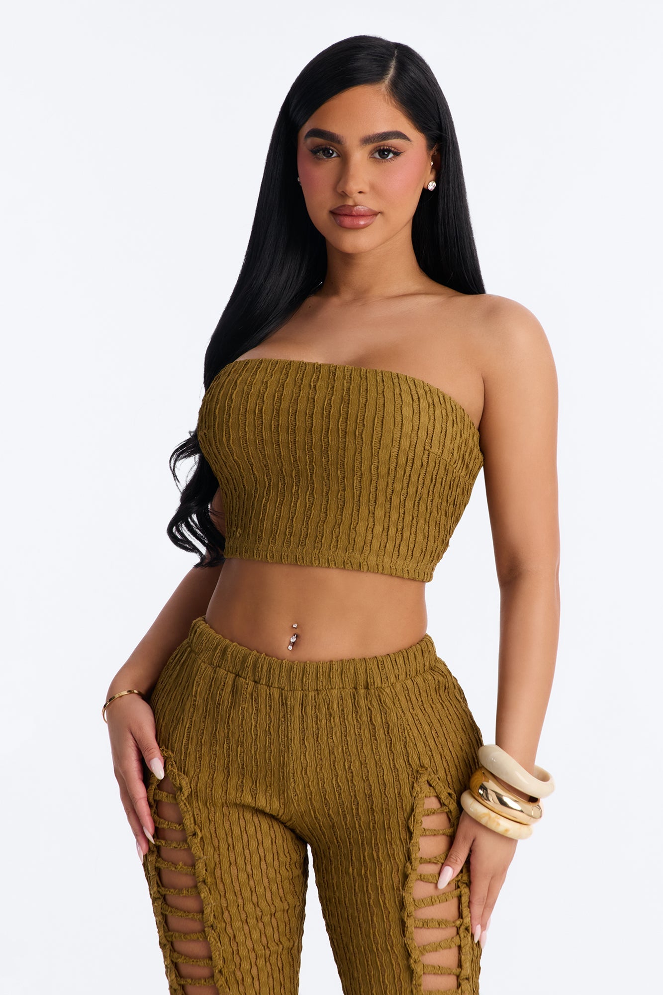 Logan Lace Up Pant Set - Moss