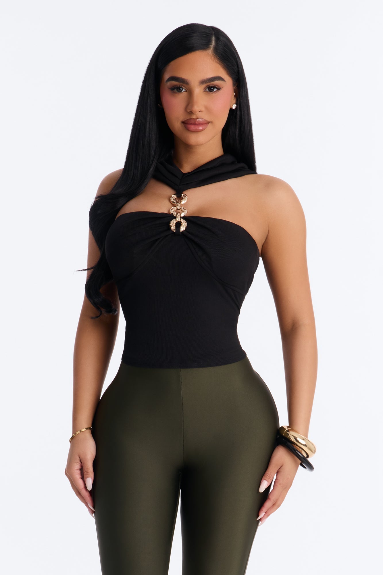 Break the Chain Ruched Sleeveless Top - Black NEWFASHIONEDGE