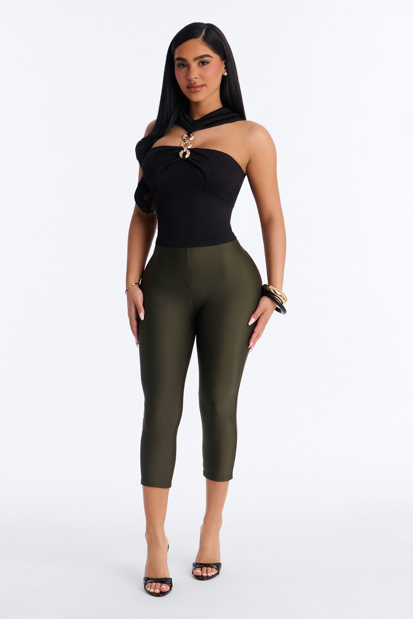 Break the Chain Ruched Sleeveless Top - Black NEWFASHIONEDGE