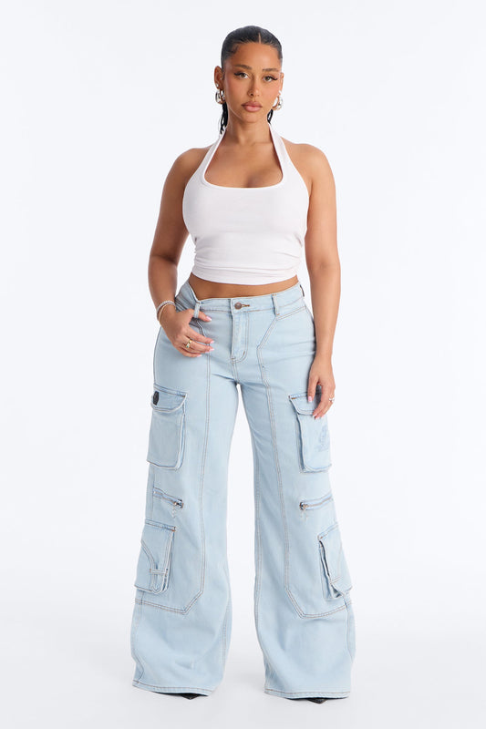 Southpole Cargo Baggy Jeans - Light Wash