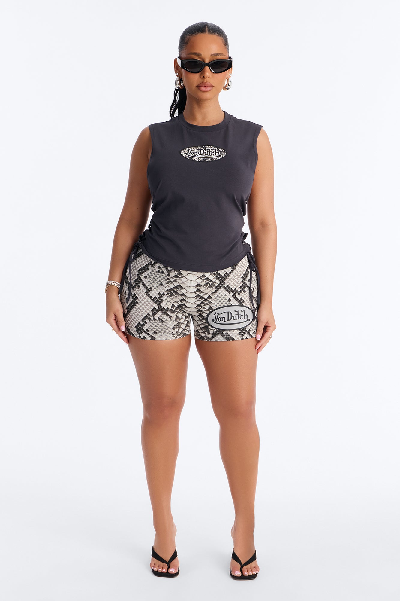 Von Dutch Rocker Snake Patch Side Tie Tank - Black NEWFASHIONEDGE