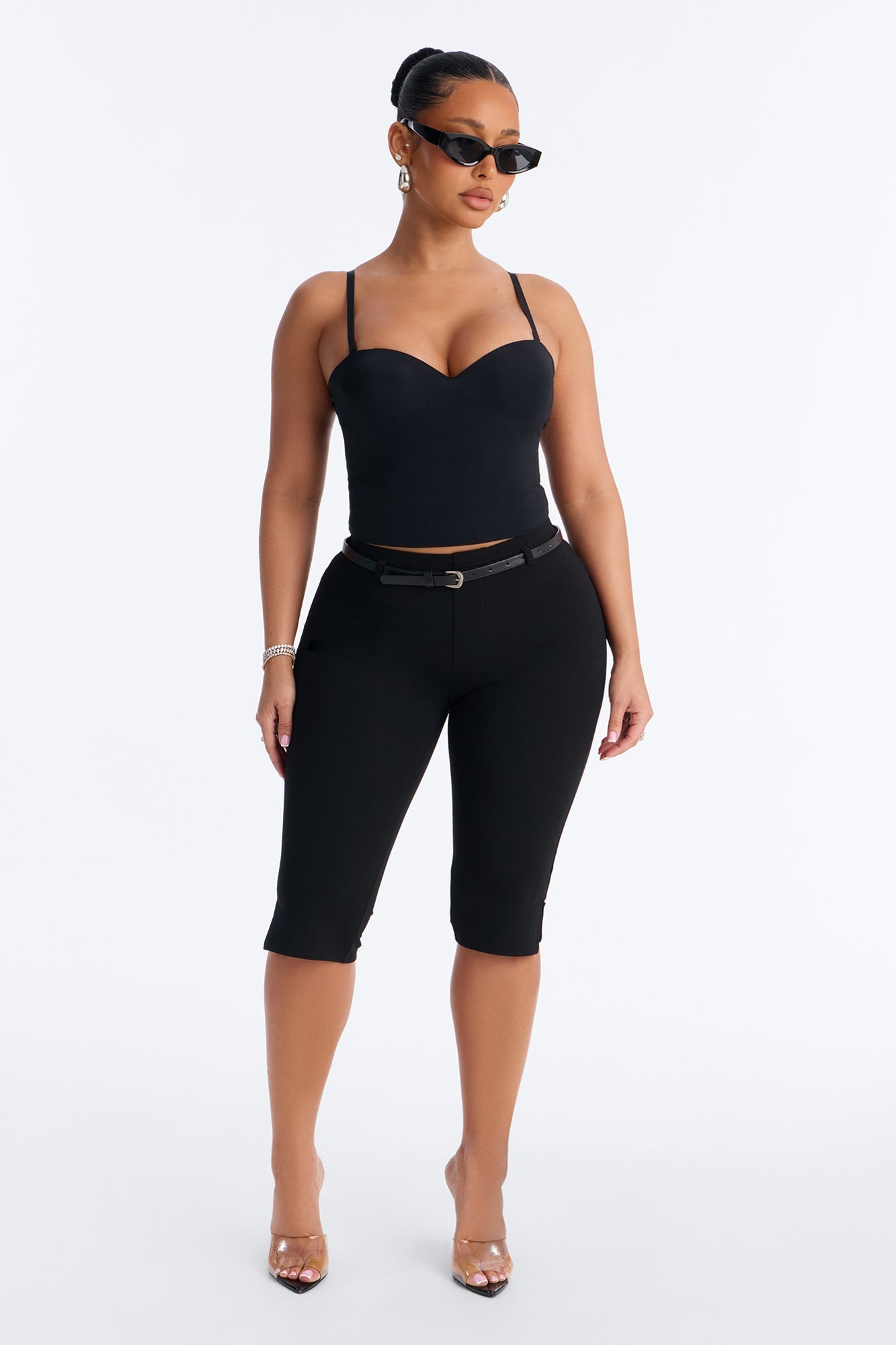 Mila Belted Split Hem Capri - Black