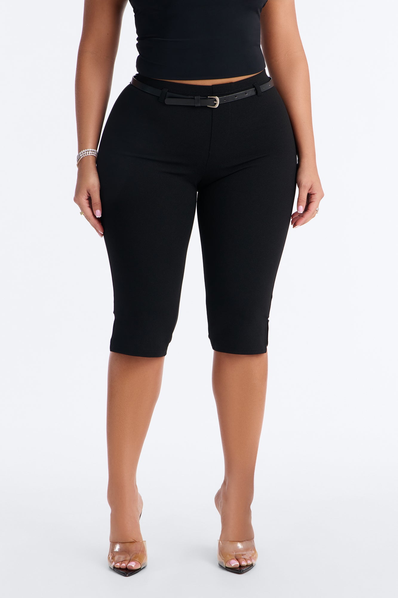 Mila Belted Split Hem Capri - Black