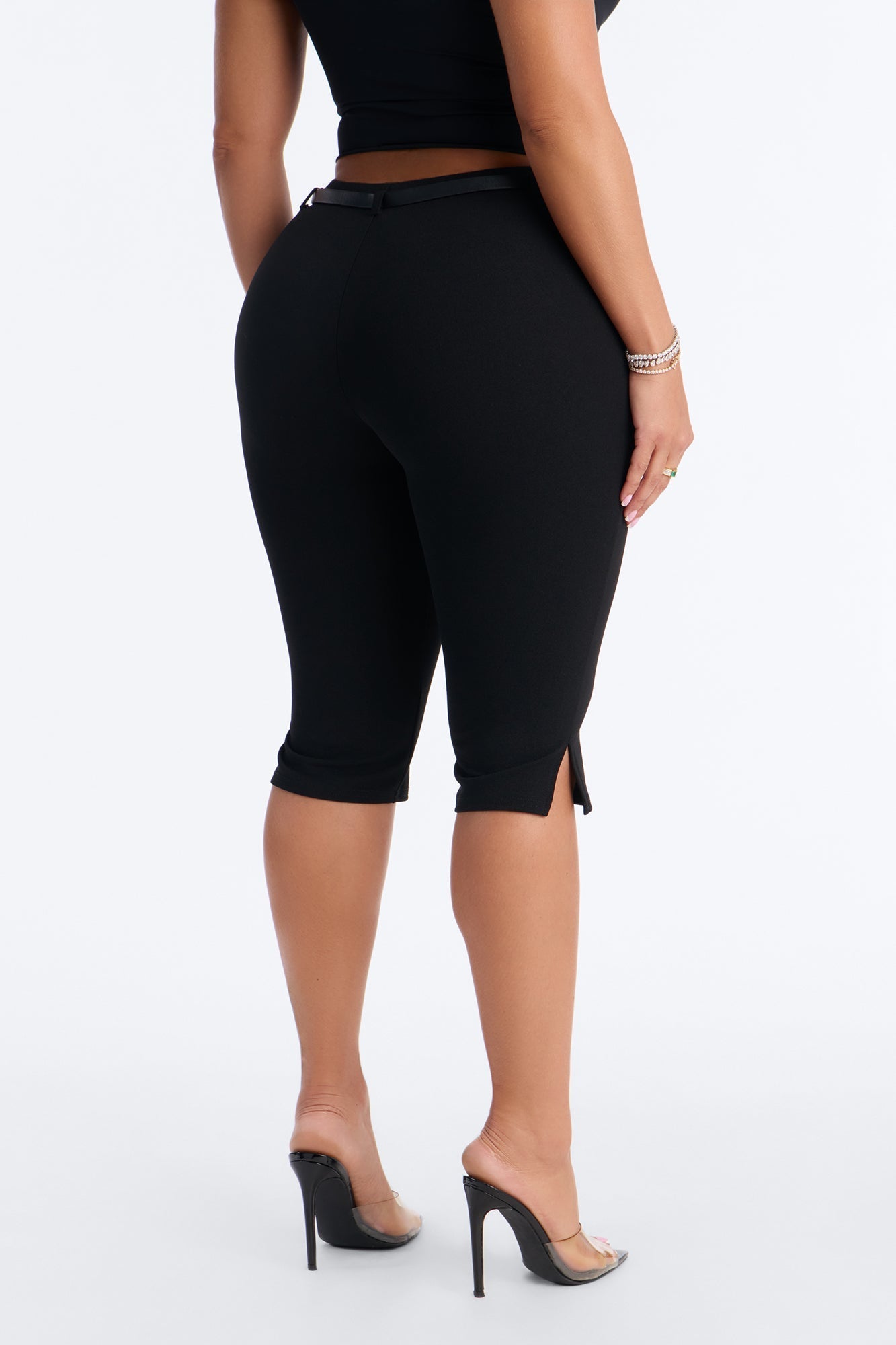 Mila Belted Split Hem Capri - Black