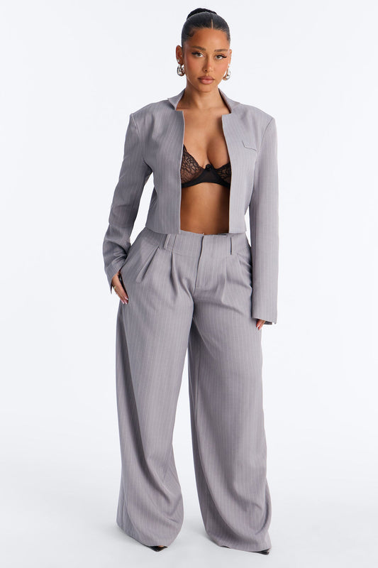Ahmeira Pinstripe Wide Leg Trouser Pant - Grey/combo