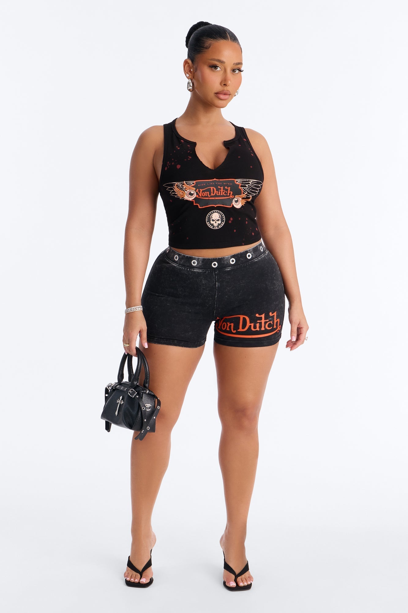 Von Dutch Rocker Bleach Notch Neck Tank - Black Wash NEWFASHIONEDGE