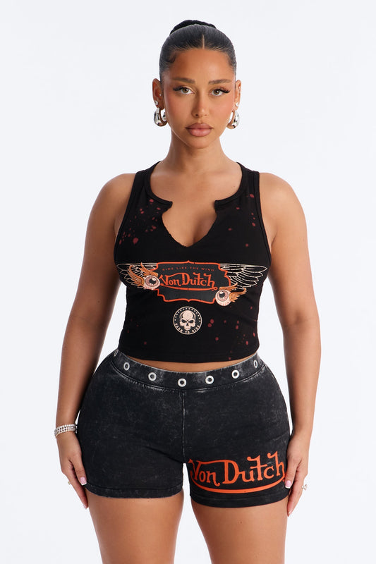 Von Dutch Rocker Bleach Notch Neck Tank - Black Wash NEWFASHIONEDGE