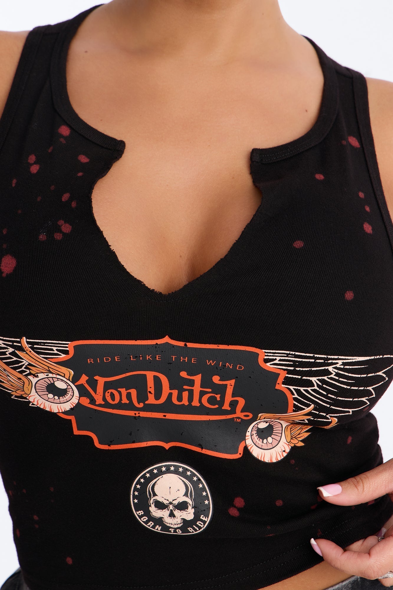 Von Dutch Rocker Bleach Notch Neck Tank - Black Wash NEWFASHIONEDGE