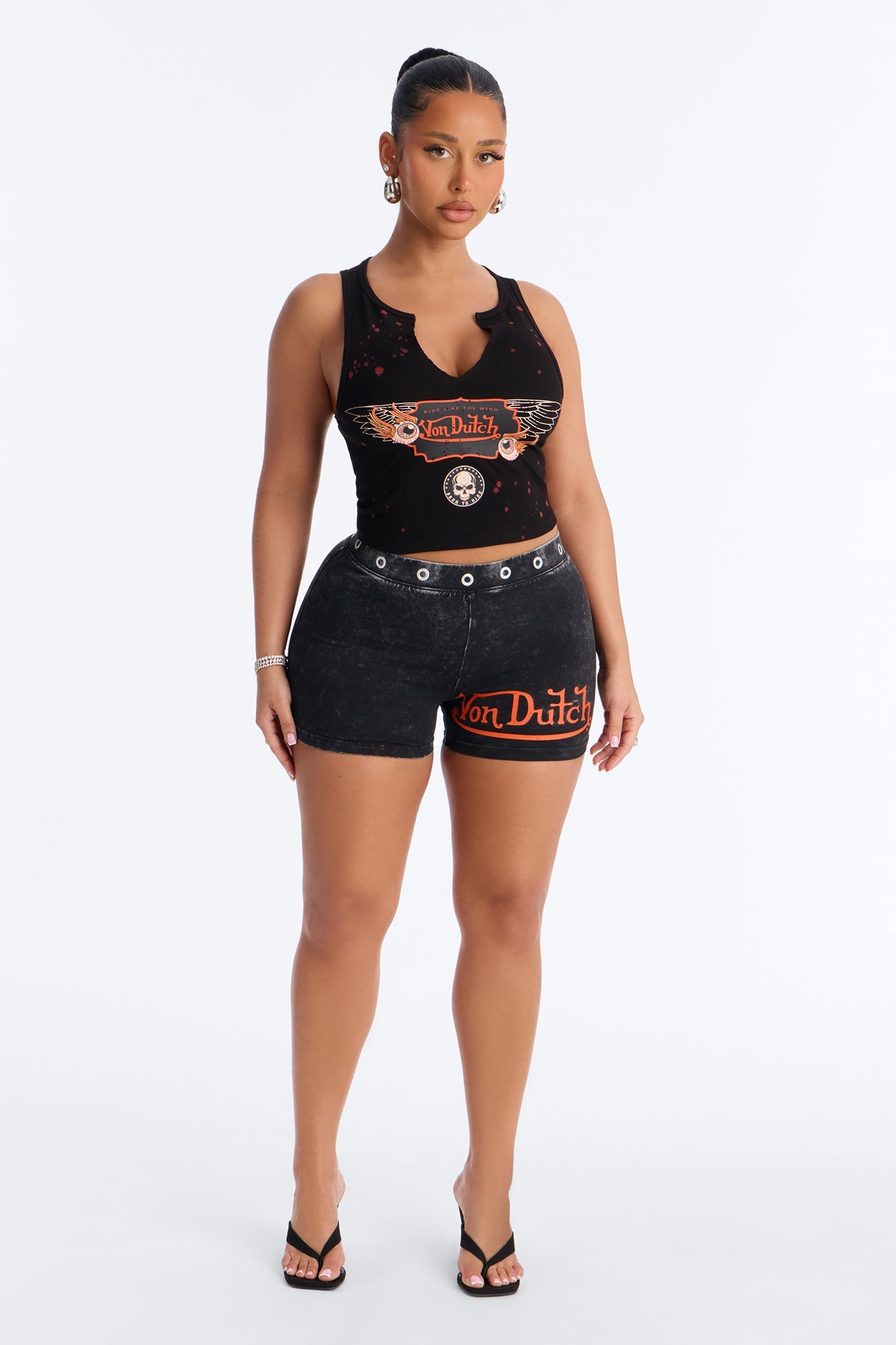 Von Dutch Rocker Bleach Grommet Hot Short - Black Wash