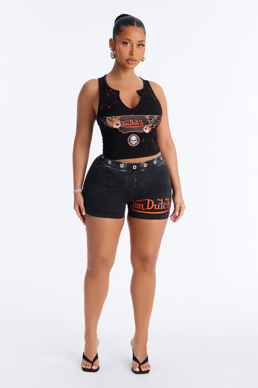 Von Dutch Rocker Bleach Grommet Hot Short - Black Wash