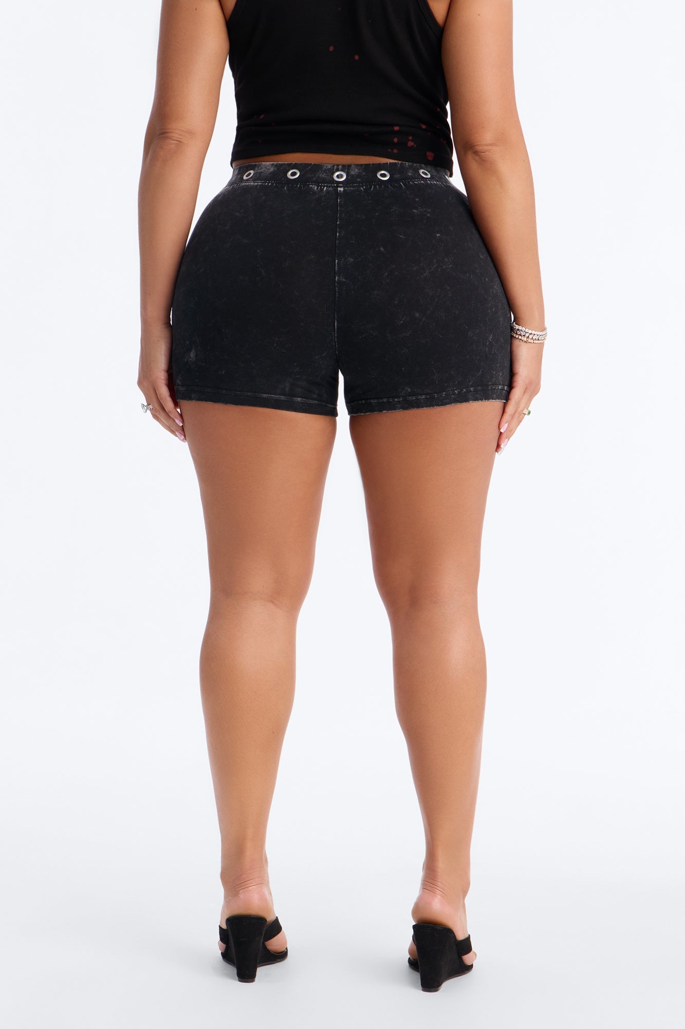 Von Dutch Rocker Bleach Grommet Hot Short - Black Wash NEWFASHIONEDGE