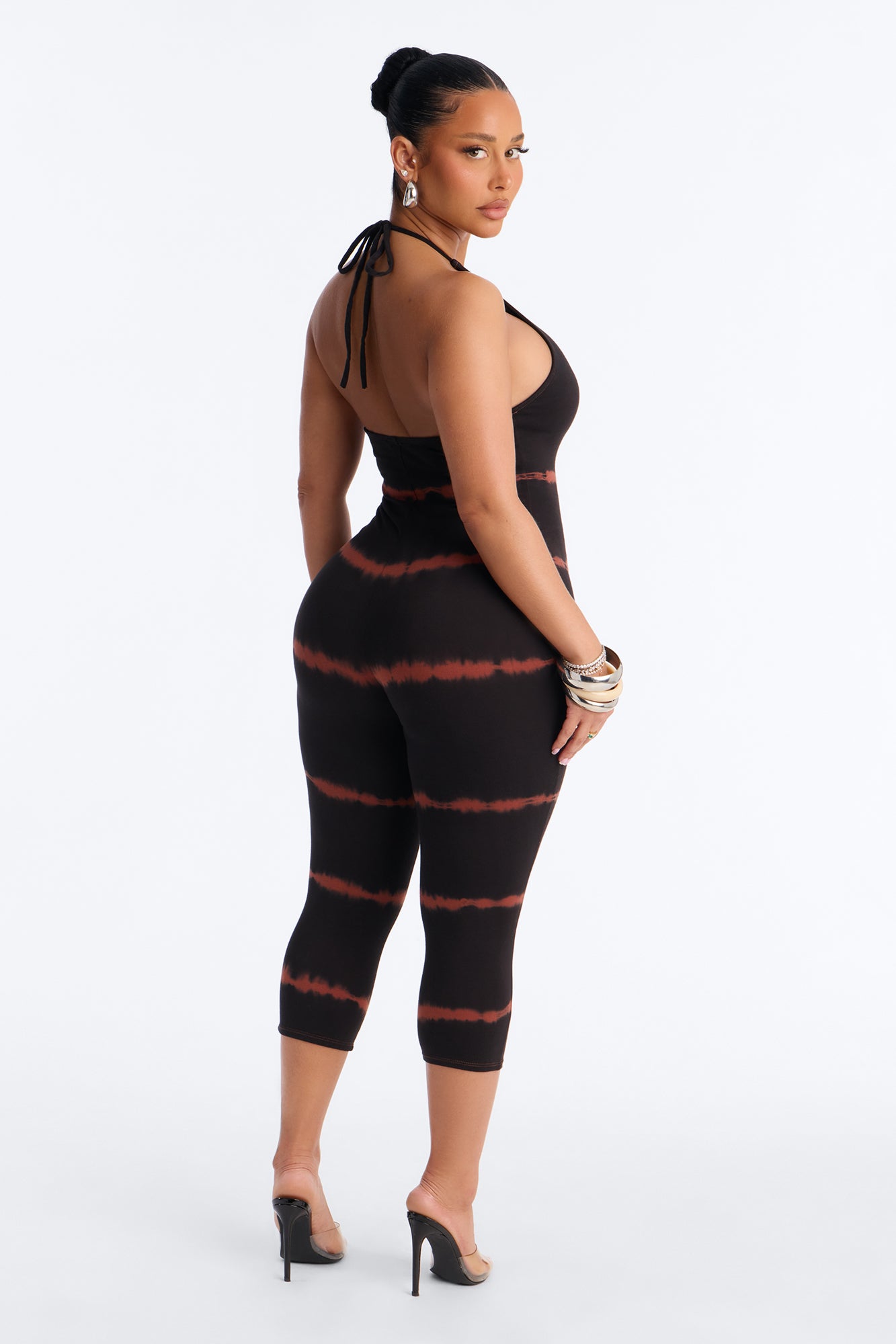 Kasey Tie Dye Halter Capri Leg Jumpsuit - Rust NEWFASHIONEDGE