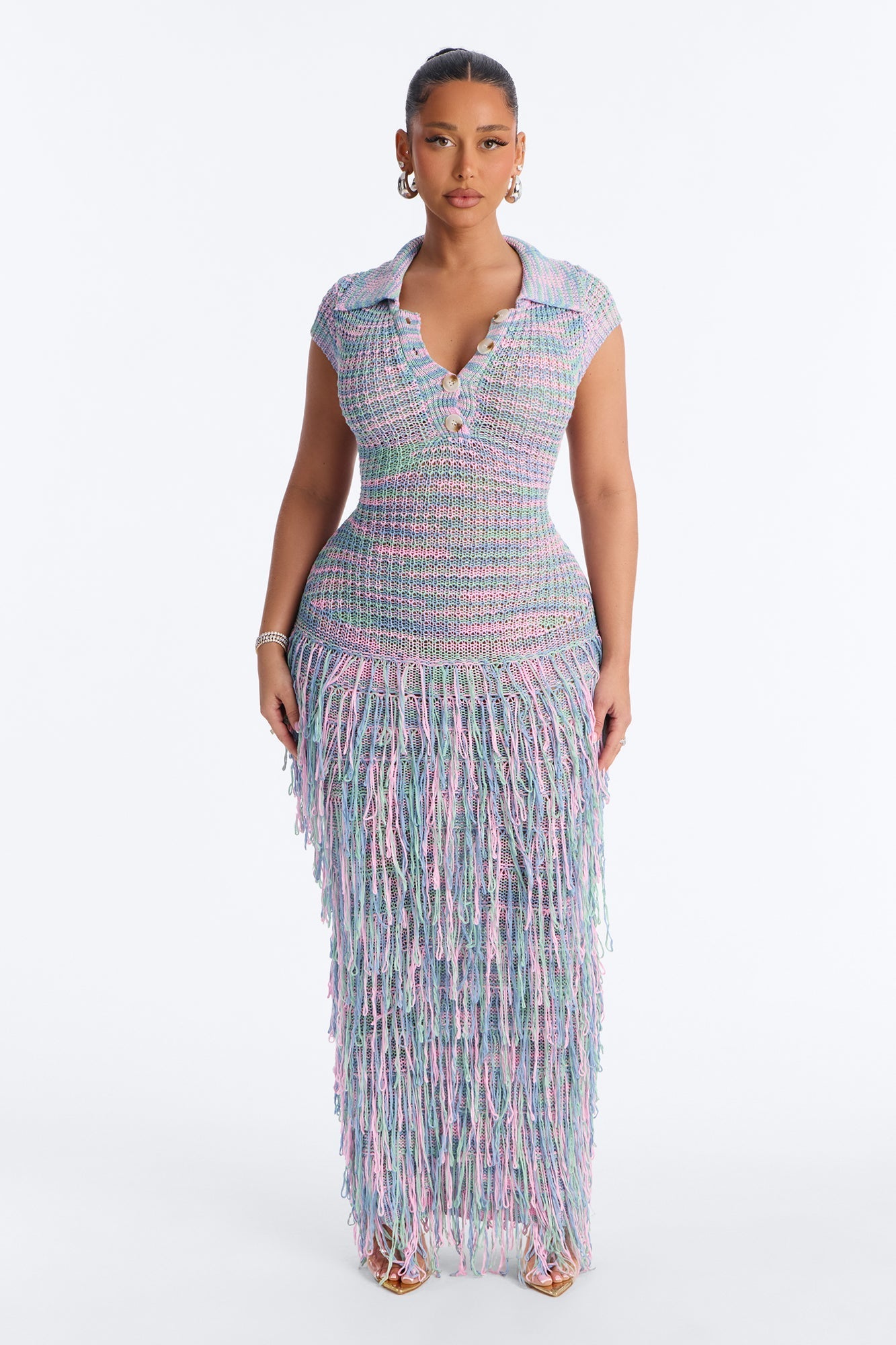 Catalina Marled Crochet Maxi Dress - Sage/combo NEWFASHIONEDGE