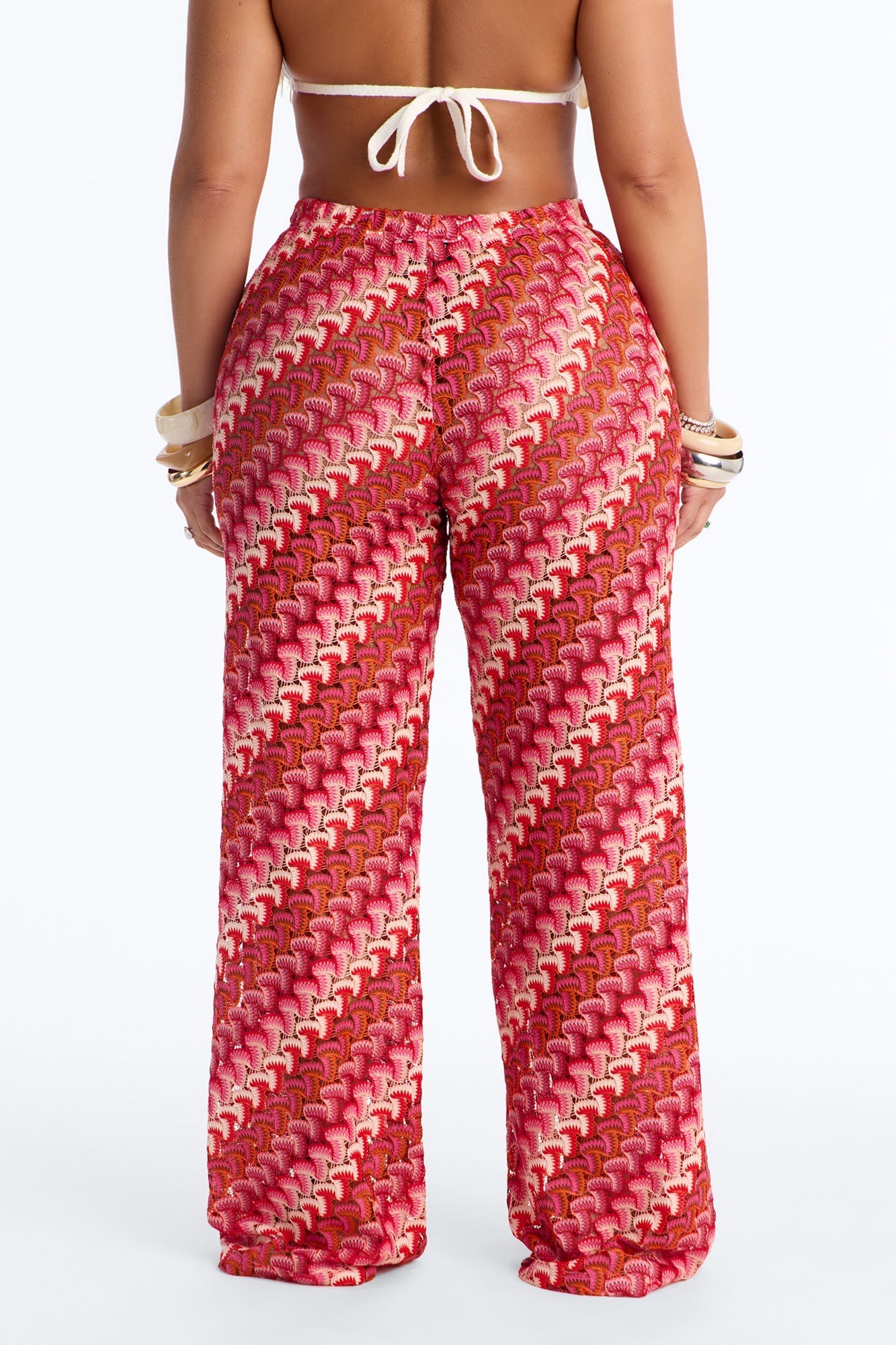 Sunset Seeker Low Rise Crochet Wide Leg Pant - Pink/combo NEWFASHIONEDGE