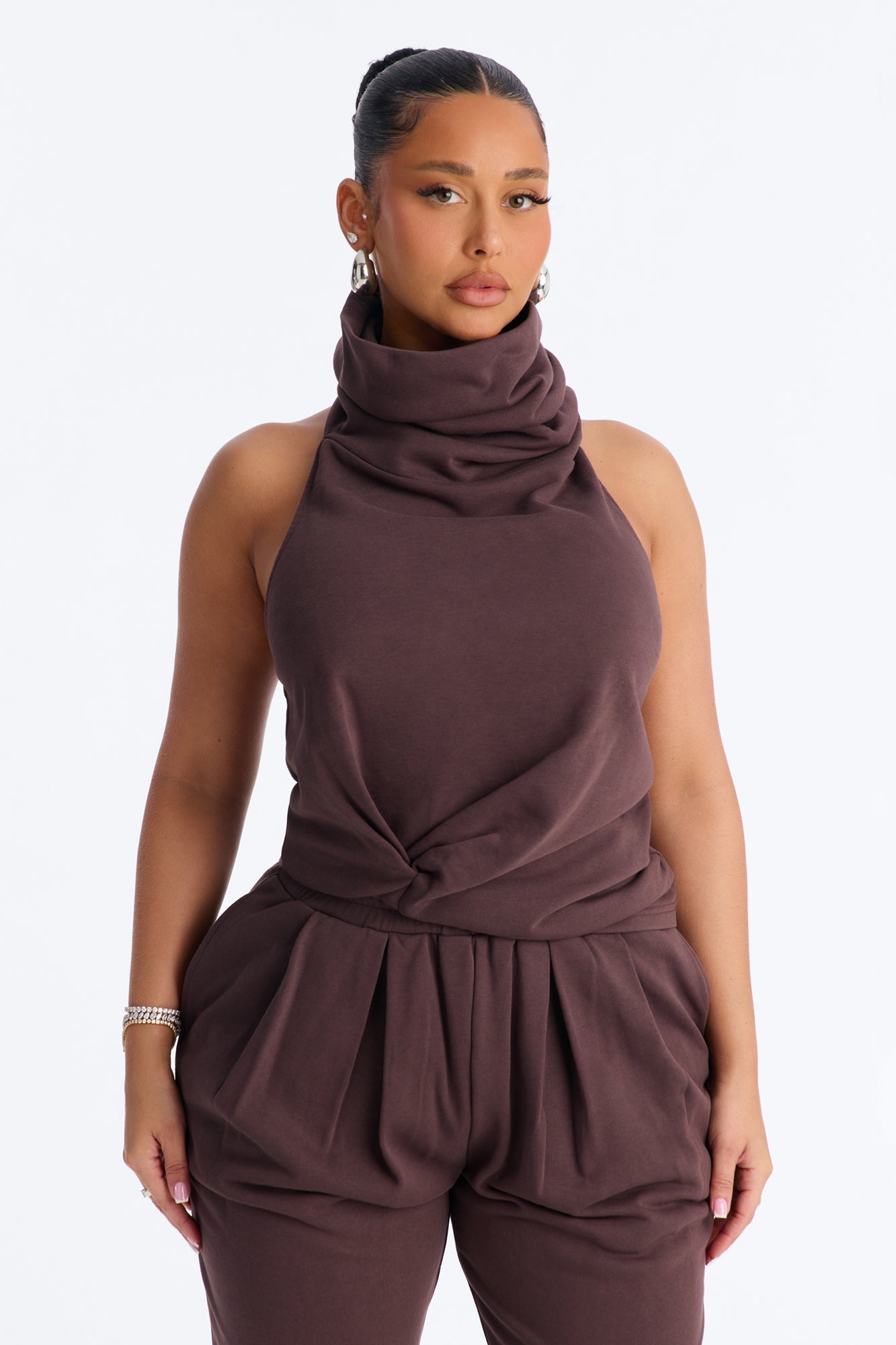 Alexia Backless Halter Jogger Set - Chocolate NEWFASHIONEDGE