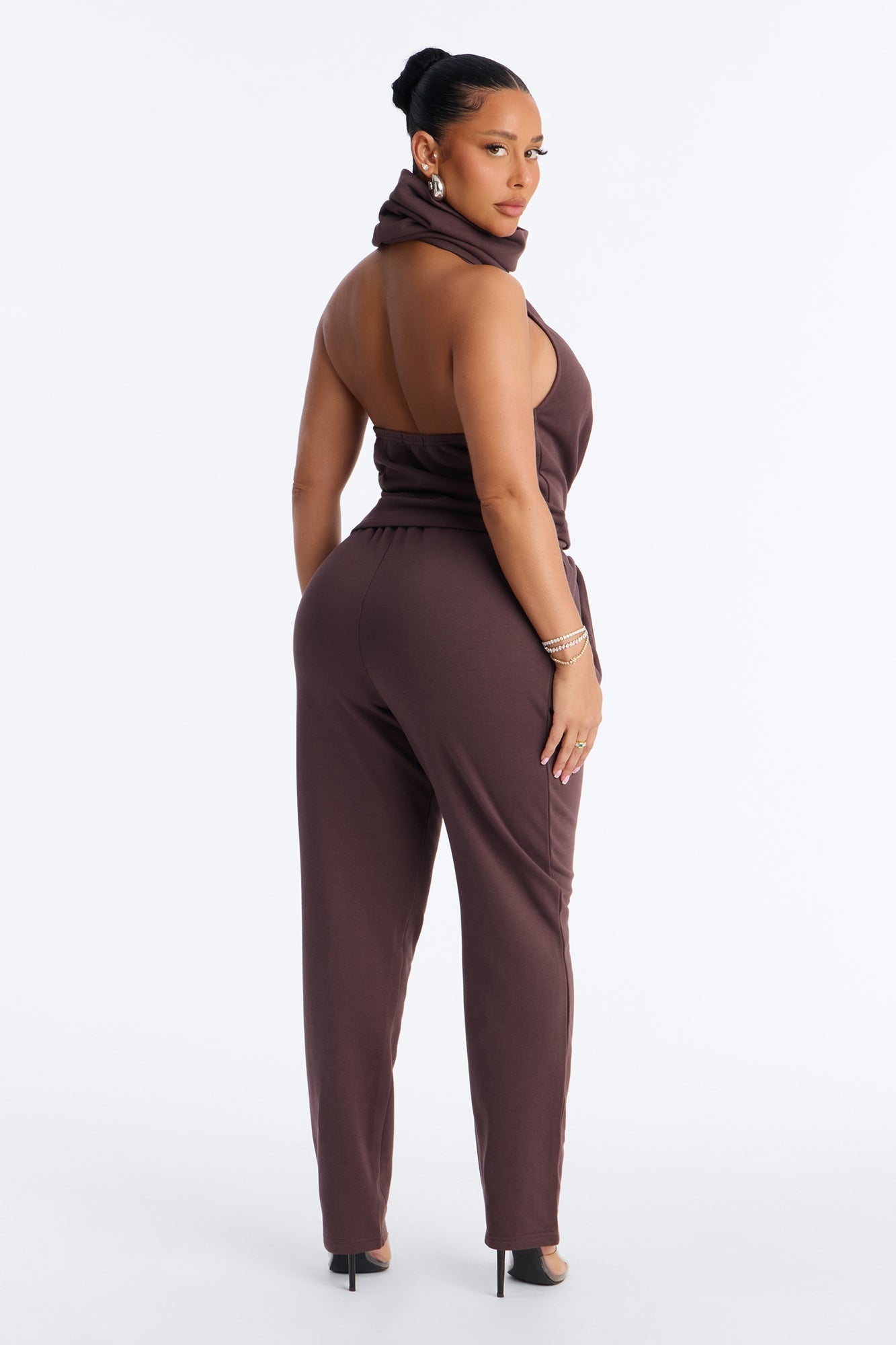 Alexia Backless Halter Jogger Set - Chocolate NEWFASHIONEDGE