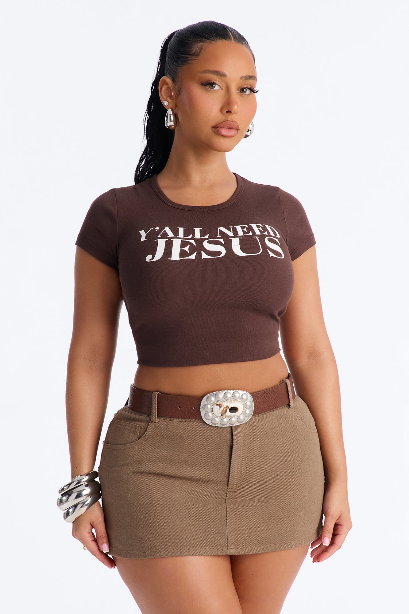 Y'all Need Jesus Baby Tee - Chocolate NEWFASHIONEDGE