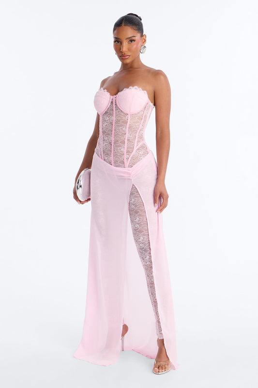 Illiana Lace Draped Catsuit - Light Pink NEWFASHIONEDGE