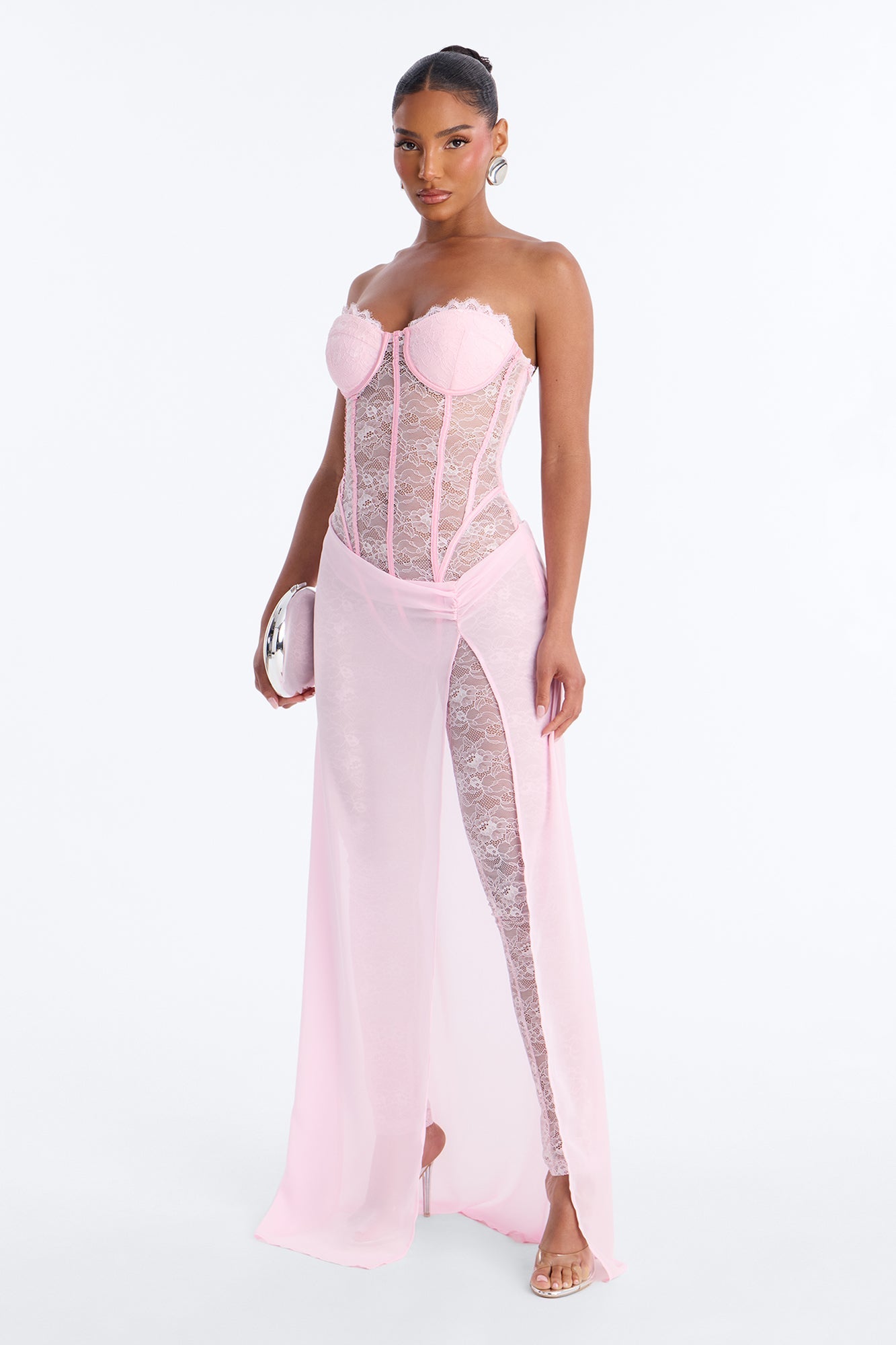 Illiana Lace Draped Catsuit - Light Pink