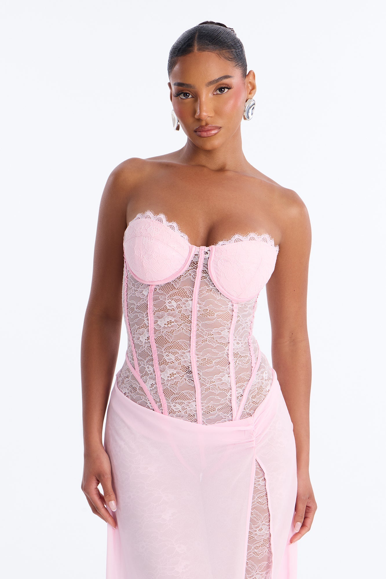 Illiana Lace Draped Catsuit - Light Pink NEWFASHIONEDGE