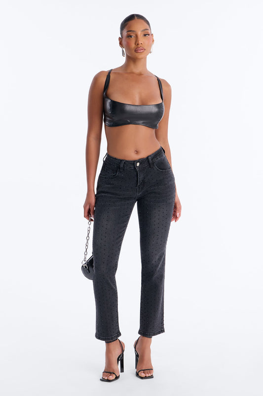 Tabloid Tease Capri Mini Flare Jeans - Black Wash