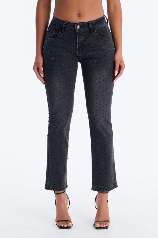 Tabloid Tease Capri Mini Flare Jeans - Black Wash NEWFASHIONEDGE