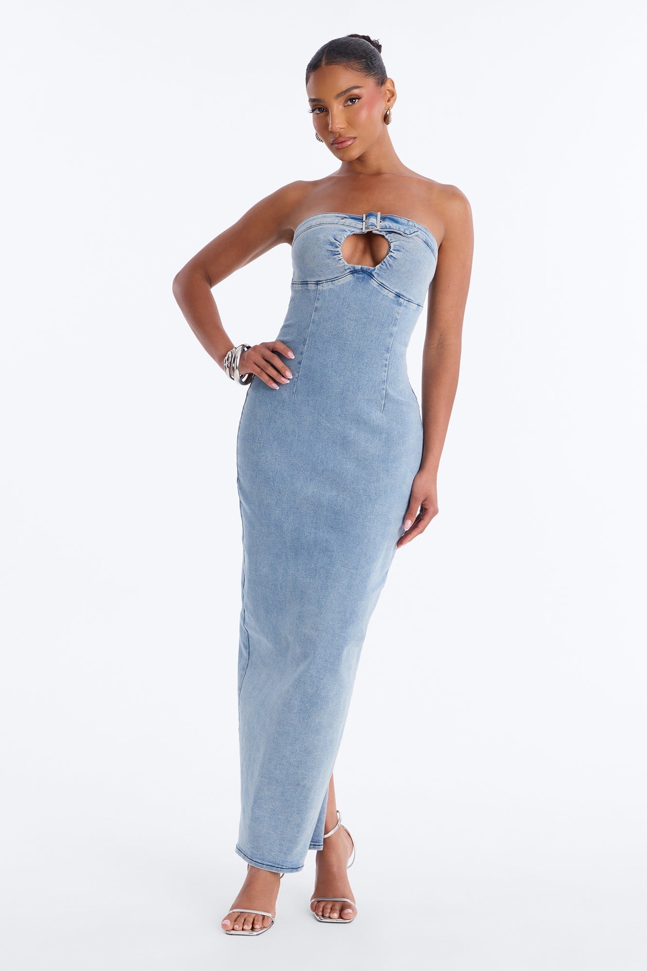 Y2K Muse Denim Maxi Dress - Denim NEWFASHIONEDGE