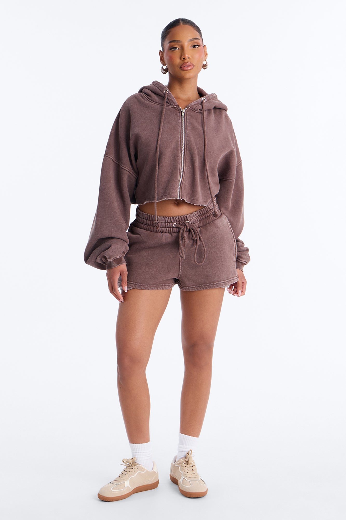 On The Go Washed Short Set - Chocolate