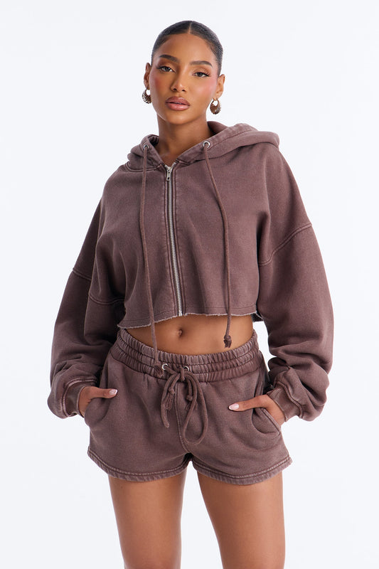 On The Go Washed Short Set - Chocolate