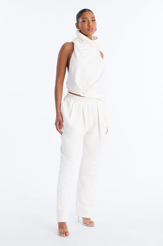 Alexia Backless Halter Jogger Set - White