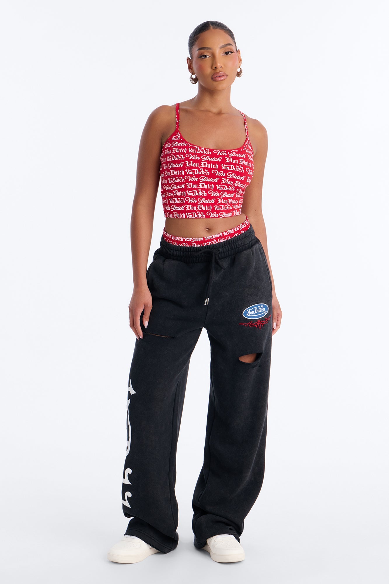 Von Dutch Waistband Washed Wide Leg Pant - Black Wash