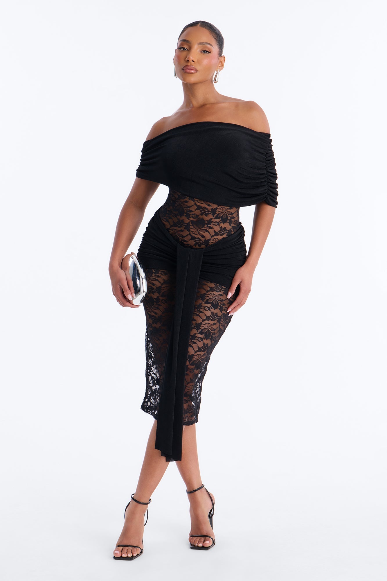 Shanaya Lace Midi Dress - Black NEWFASHIONEDGE