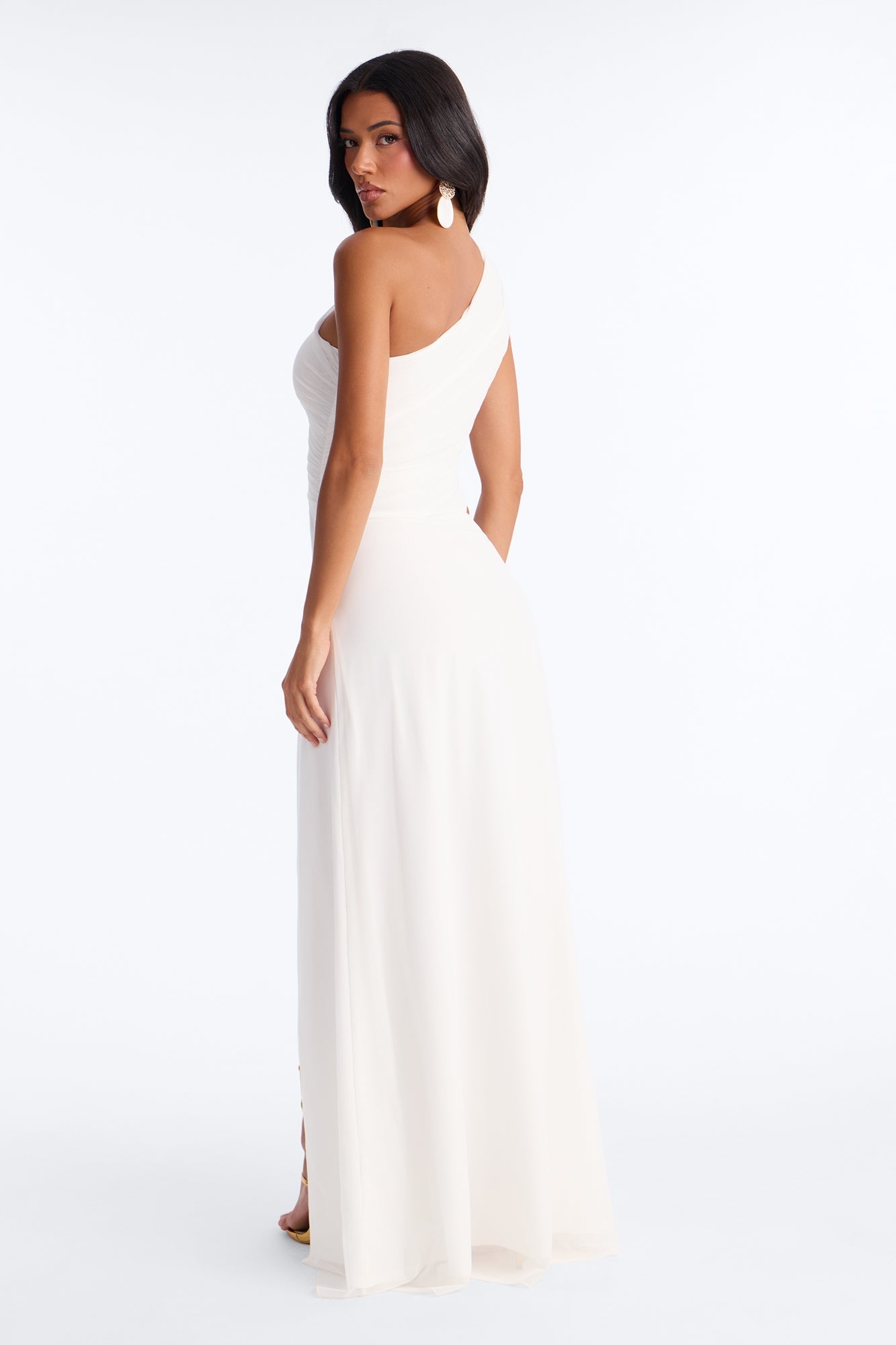 Peyton Ruched Mesh Maxi Dress - White