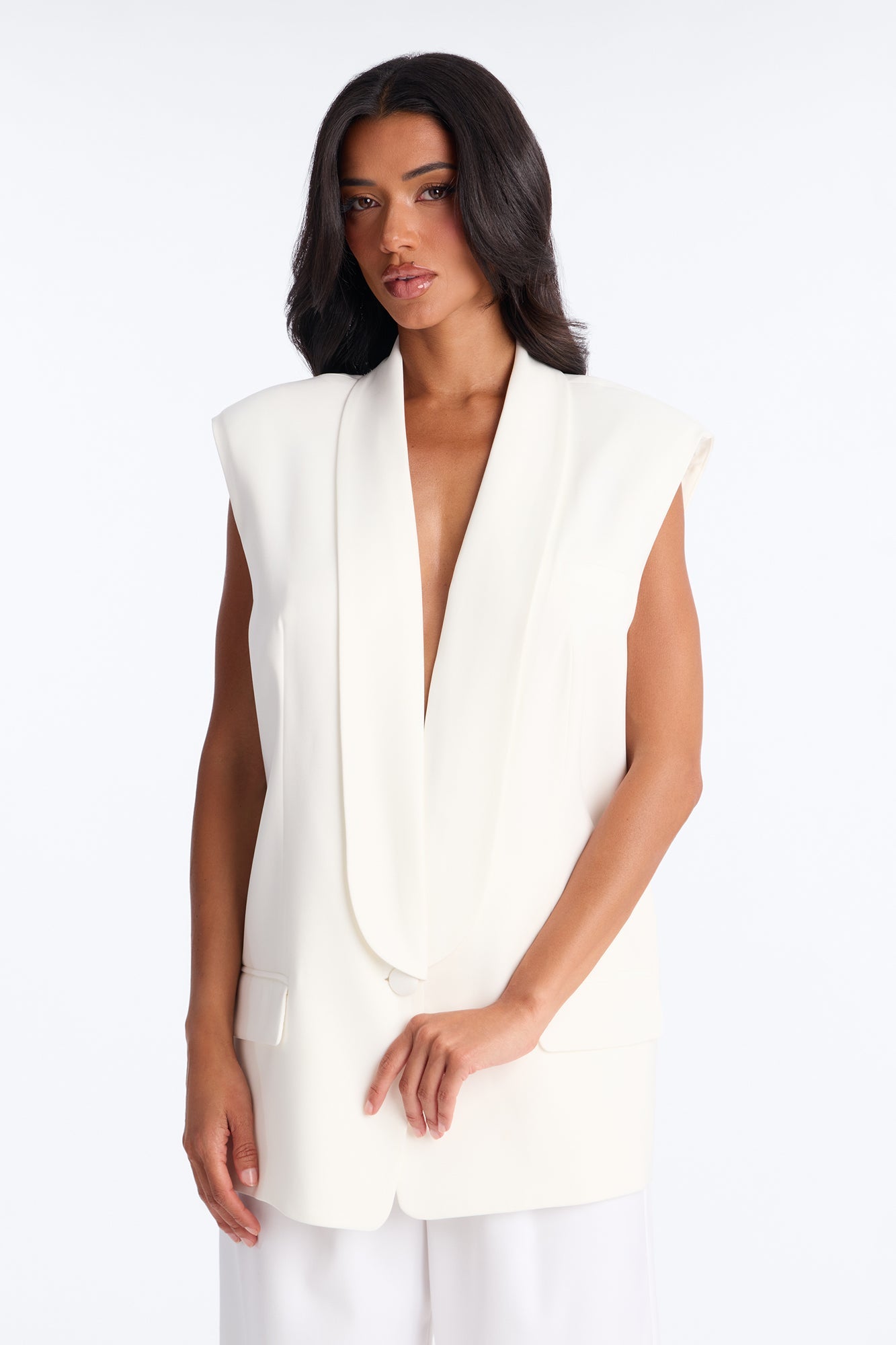Instant Elevation Single Breasted Oversized Tailored Vest - Ivory