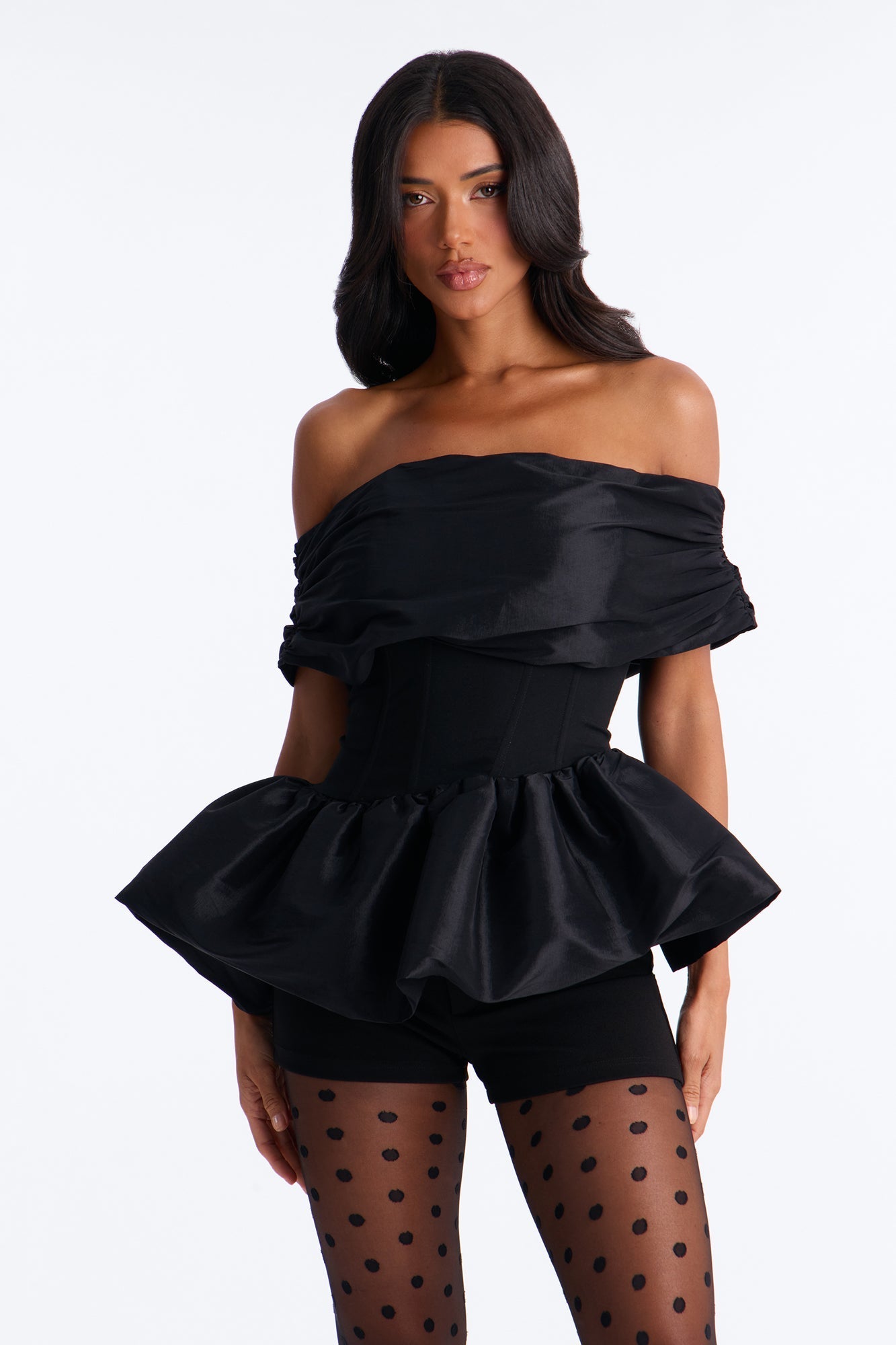 Jessica Off Shoulder Bubble Hem Top - Black