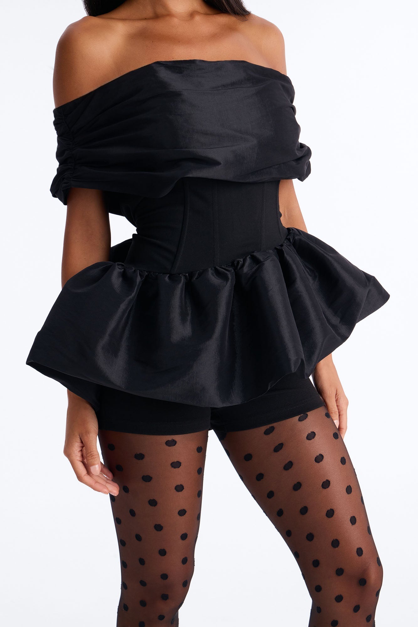 Jessica Off Shoulder Bubble Hem Top - Black