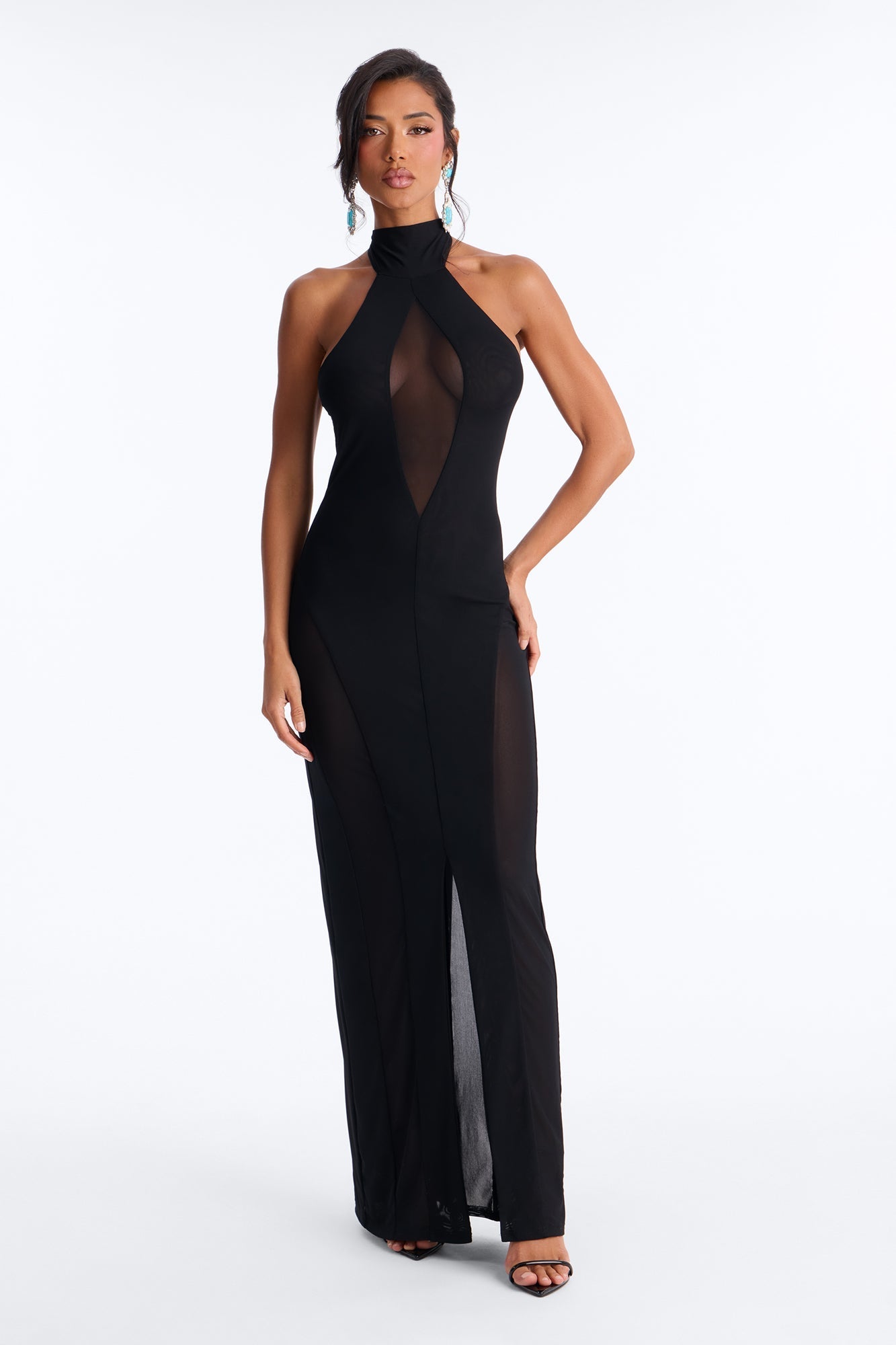 Samantha Halter Mesh Maxi Dress - Black NEWFASHIONEDGE
