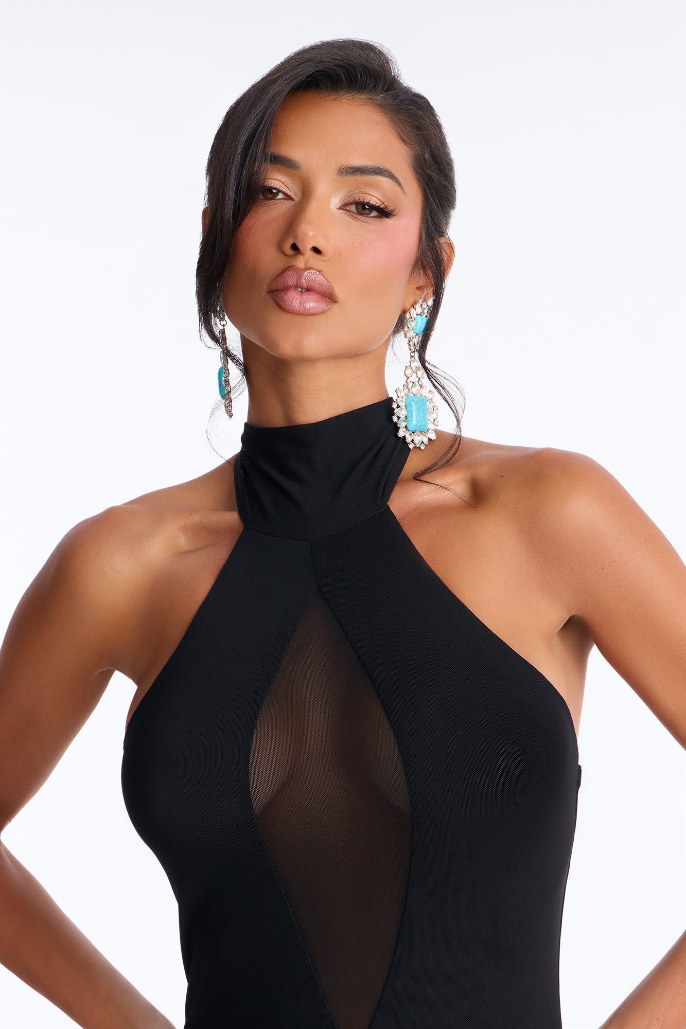 Samantha Halter Mesh Maxi Dress - Black NEWFASHIONEDGE