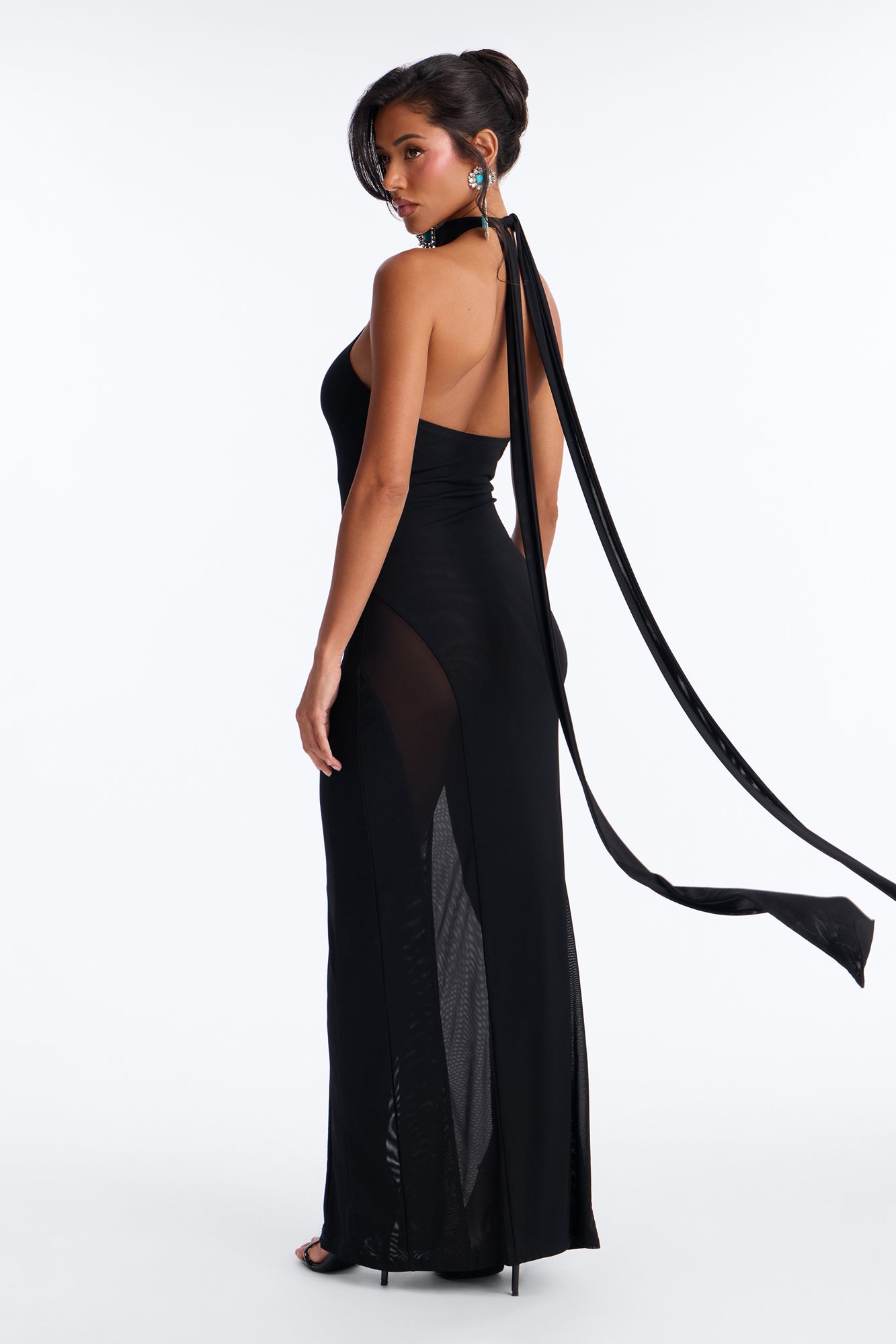 Samantha Halter Mesh Maxi Dress - Black NEWFASHIONEDGE